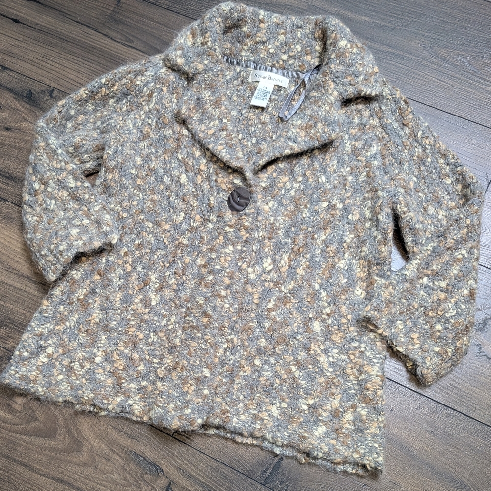 Susan Bristol Textured Collared Wool Alpaca Mohair‎ Sweater Size Medium